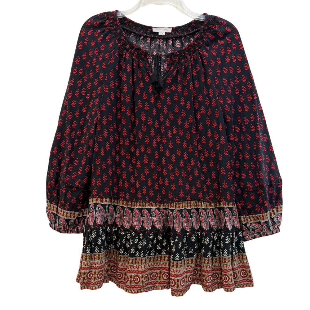 Beachlunchlounge Mari Black Red Paisley Floral Tiered Peasant Blouse Top Small - Picture 7 of 8
